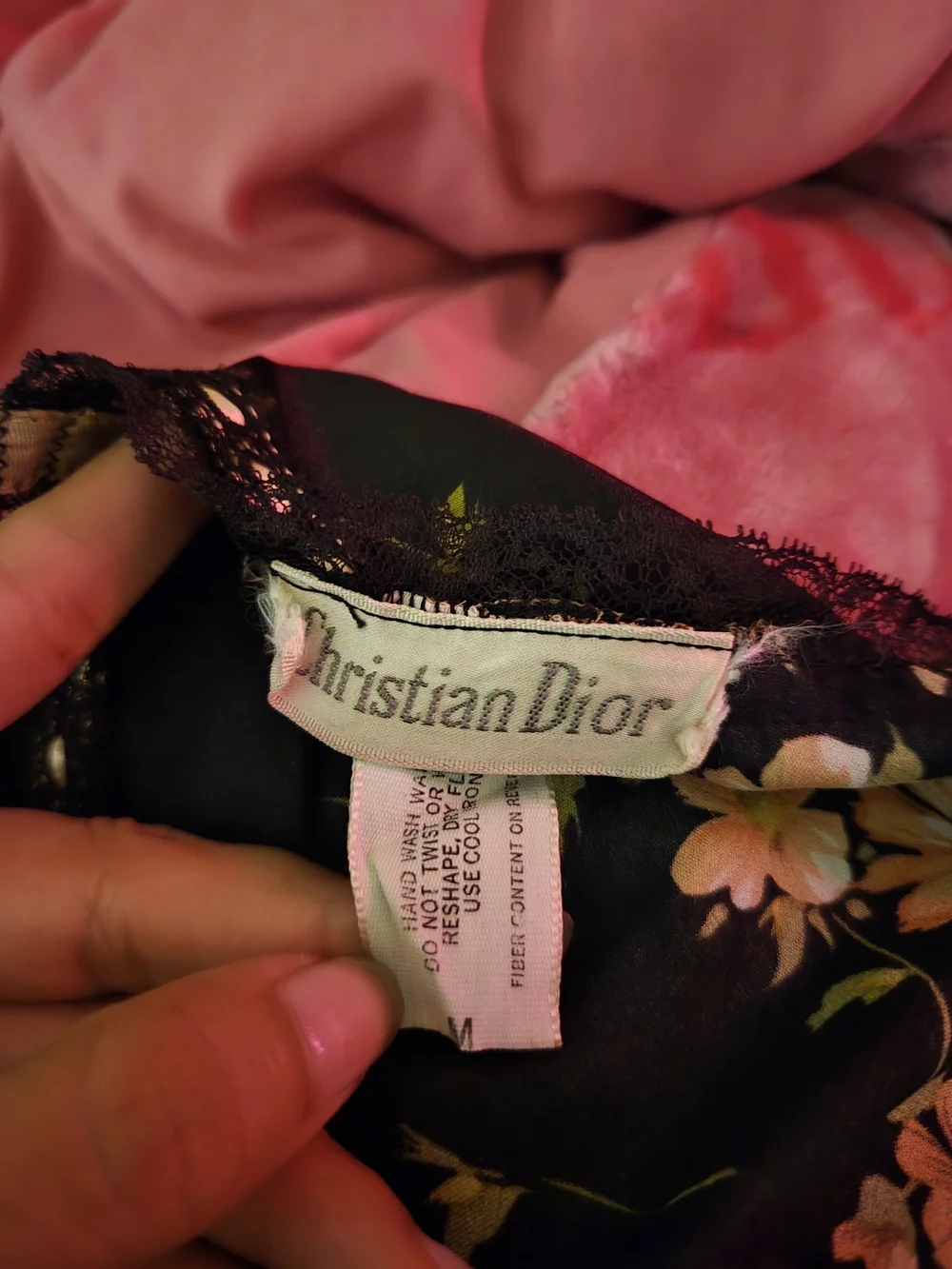 Vintage Christian Dior Black Floral Satin Slip Dress!
